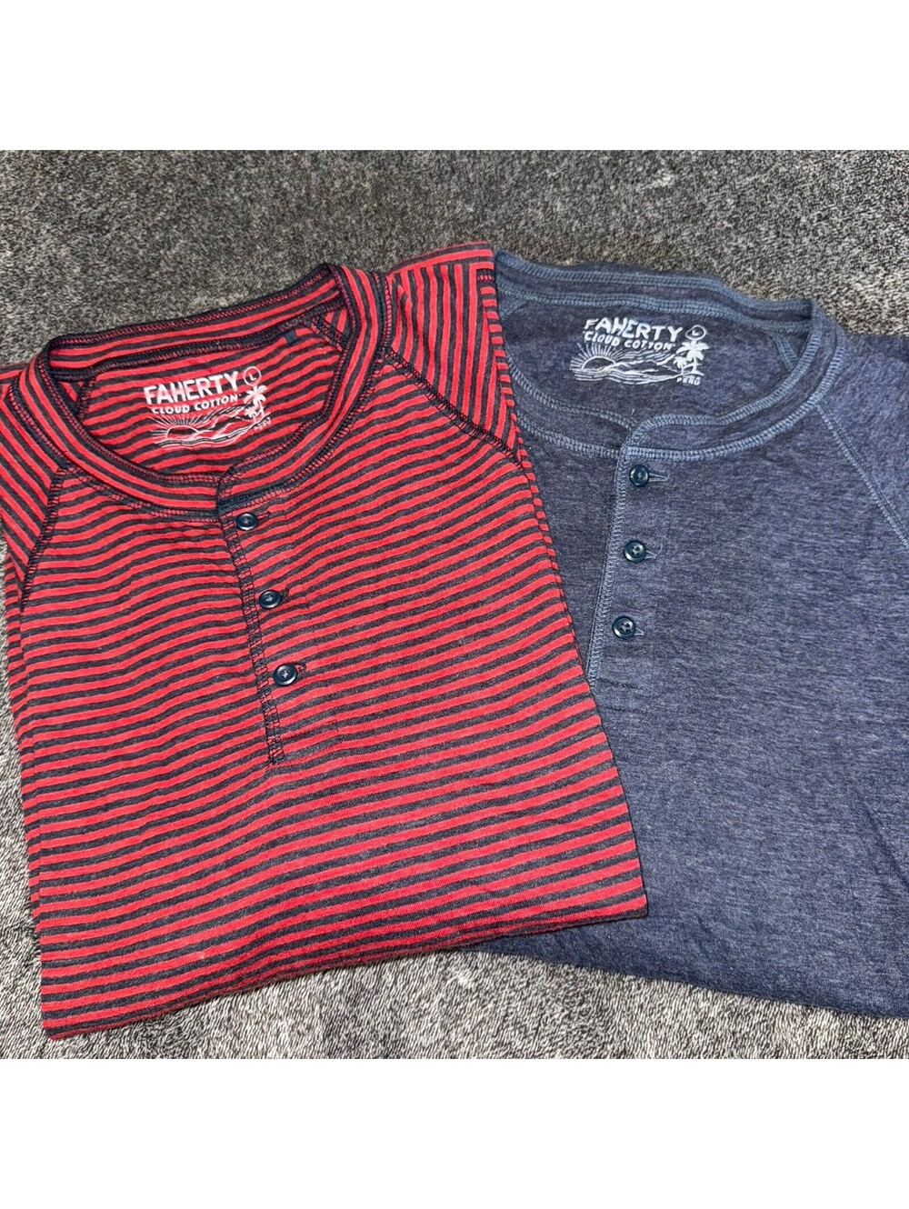 Faherty Men's Size L Henley Shirts Cloud Cotton Long Sleeve (two Shirts)